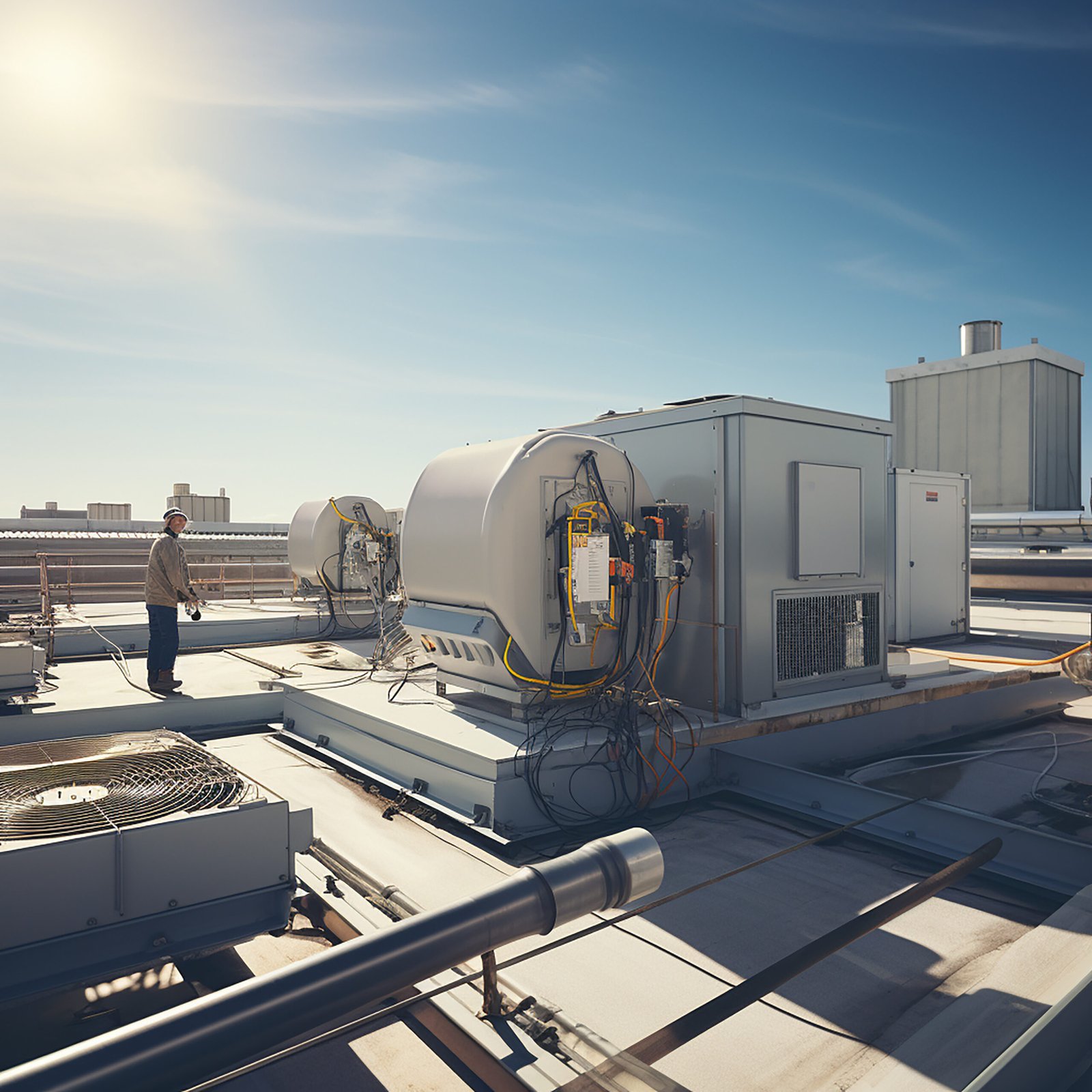 man-working-roof-with-large-air-conditioner